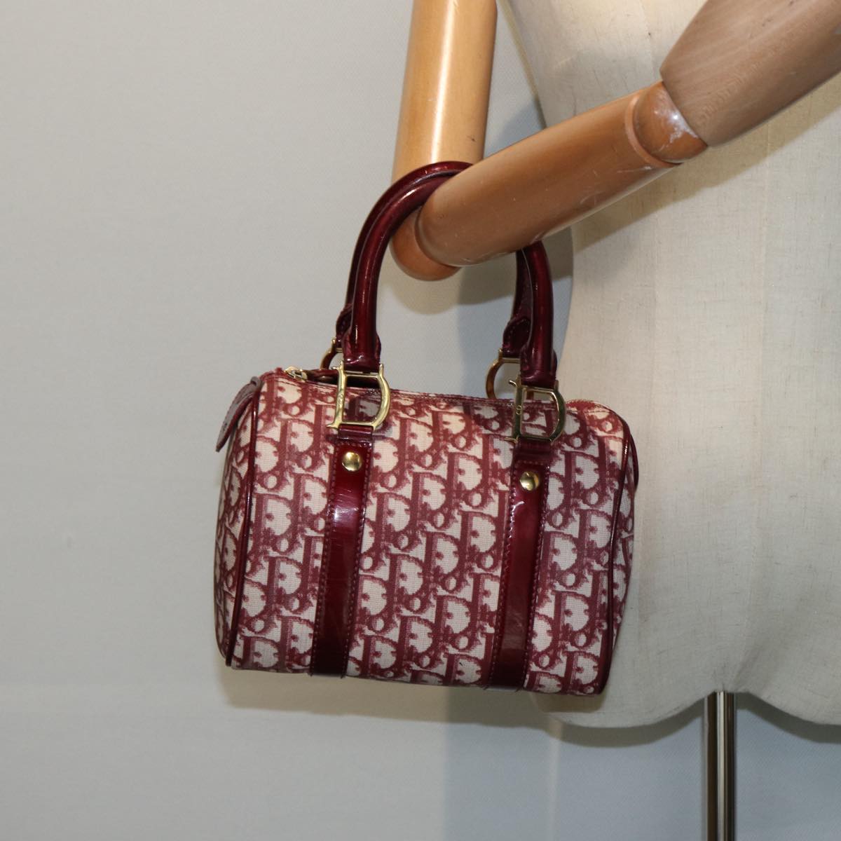 DIOR Trotter Red Canvas Monogram Bowling Handbag