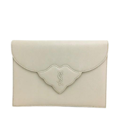 Yves Saint Laurent logo ivory læder clutch