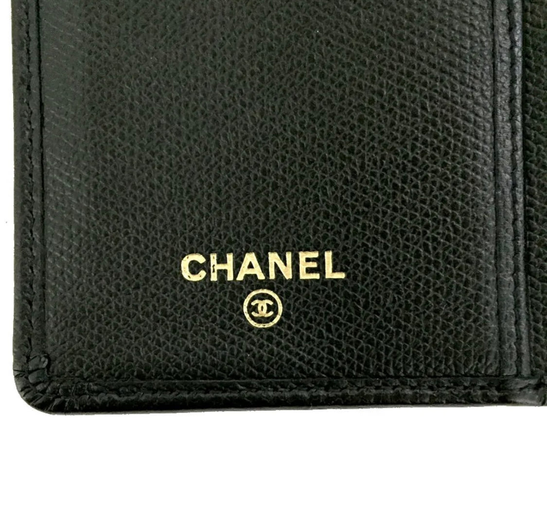 Chanel Icon CC-logotyp kaviarläder lång dubbelsidig plånbok