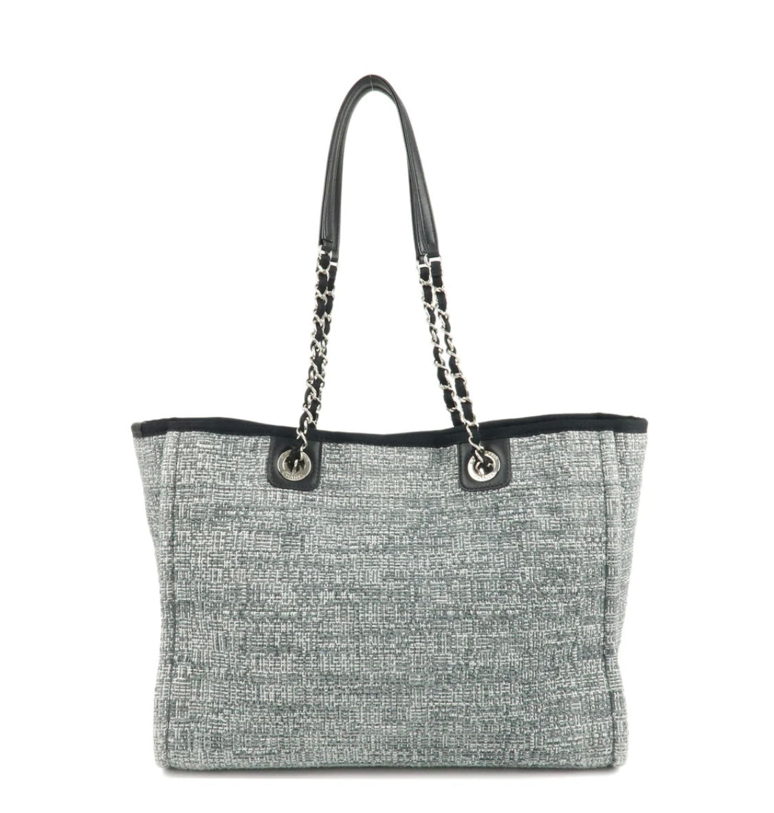 CHANEL Gray Tweed Medium MM Deauville Shopping Tote