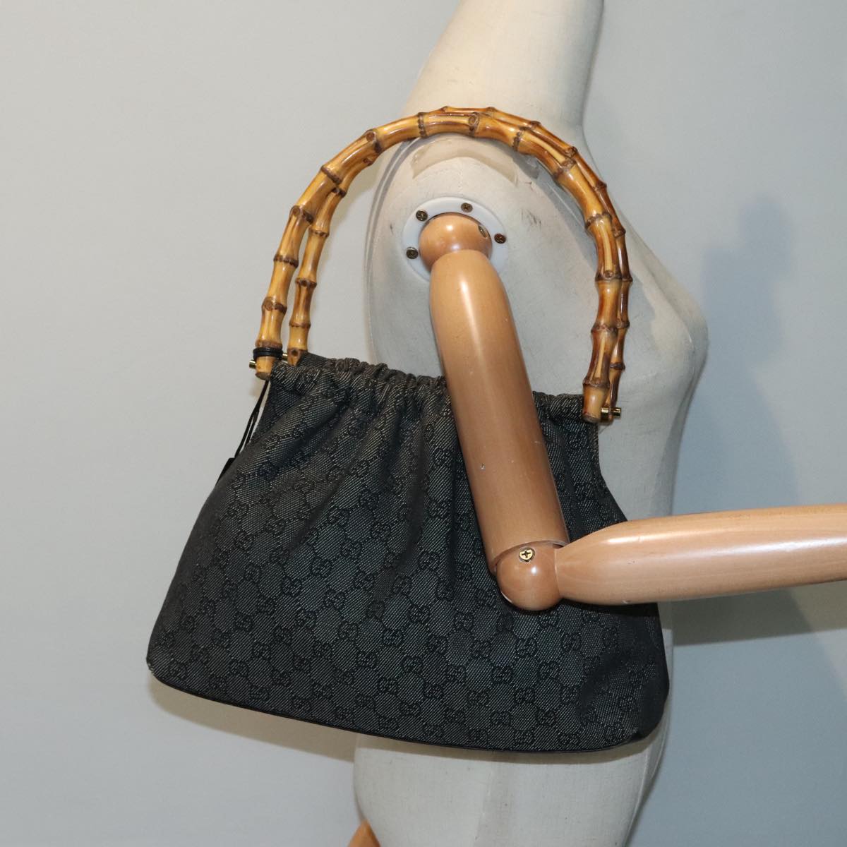 GUCCI Gray Bamboo Monogram Shoulderbag