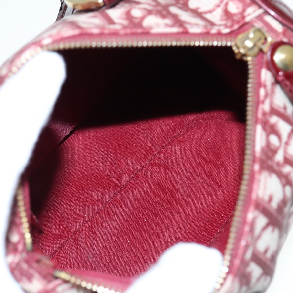 DIOR Trotter Red Canvas Monogram Bowling Handbag