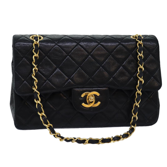 CHANEL Small Black Quilted Double Flap 23 Lambskin Shoulderbag