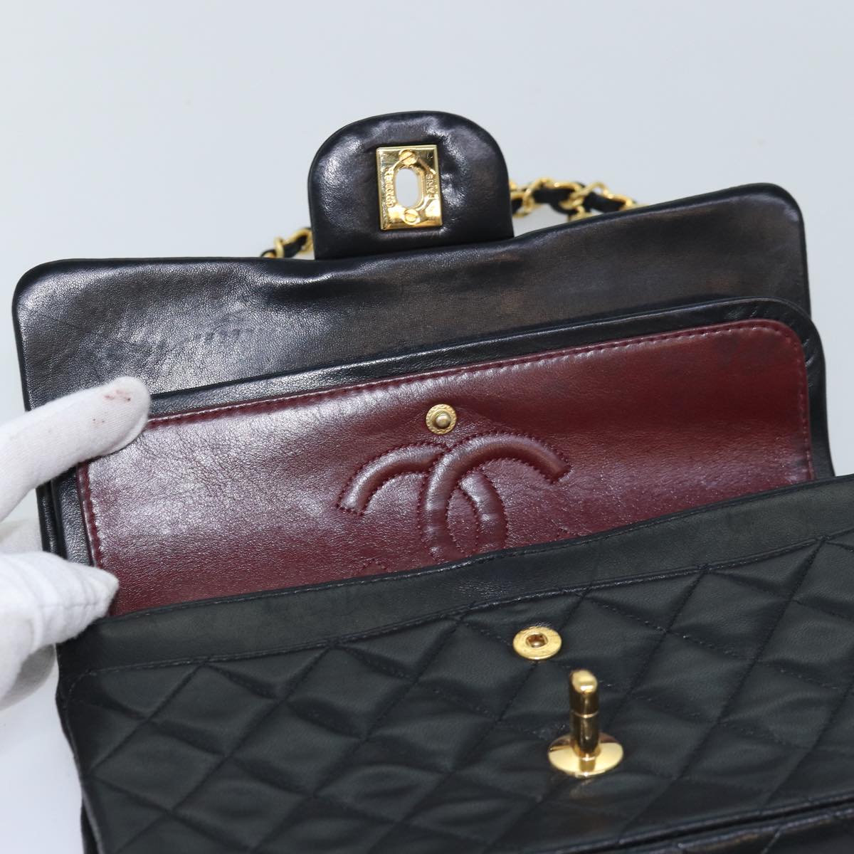 CHANEL Small Black Quilted Double Flap 23 Lambskin Shoulderbag