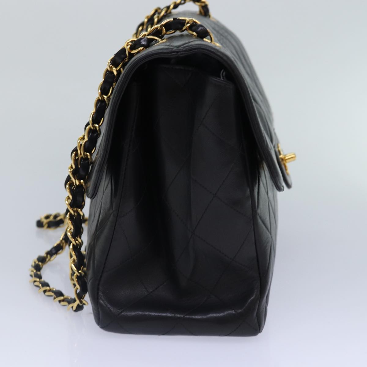 CHANEL Large Black Quilted Double Sided Flap Lambskin Shoulderbag