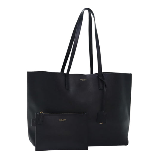 YSL E/W Black Calf Leather Soft Shopping Tote