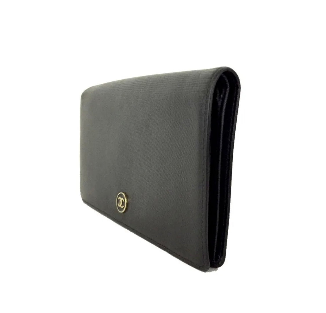 Chanel Icon CC Logo Caviar Leather Long Bifold Wallet