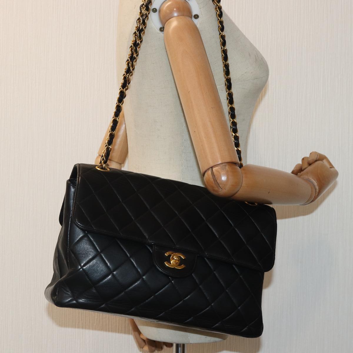 CHANEL Large Black Quilted Double Sided Flap Lambskin Shoulderbag