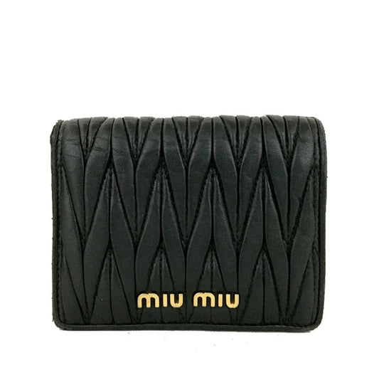 Miu Miu Logo Gather Leather Bifold Wallet