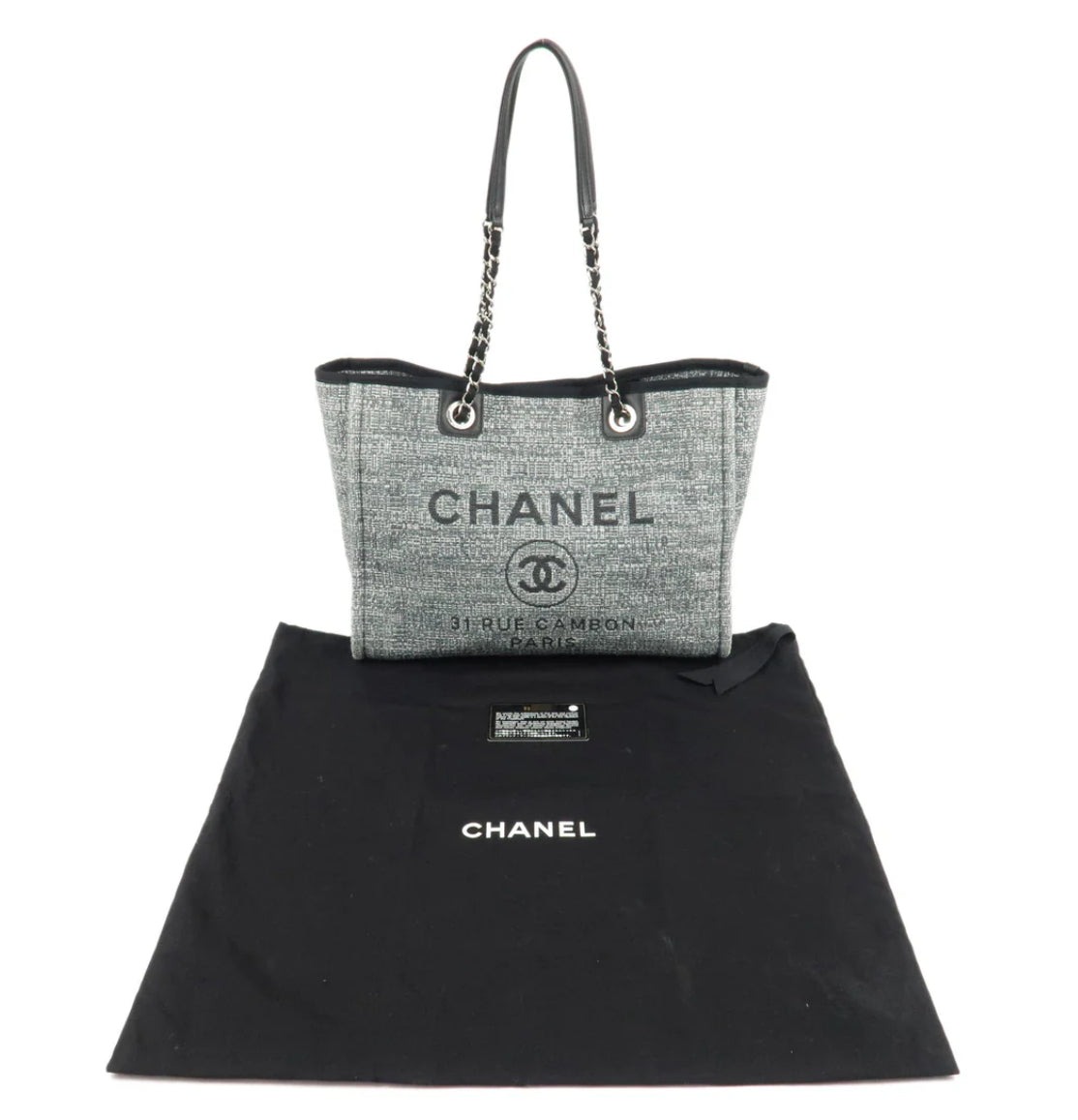 CHANEL Gray Tweed Medium MM Deauville Shopping Tote