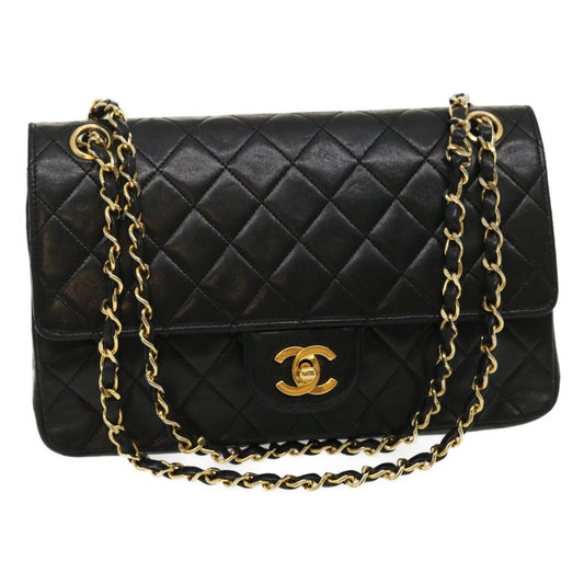 CHANEL Medium Black Quilted Double Flap 25 Lambskin Shoulderbag