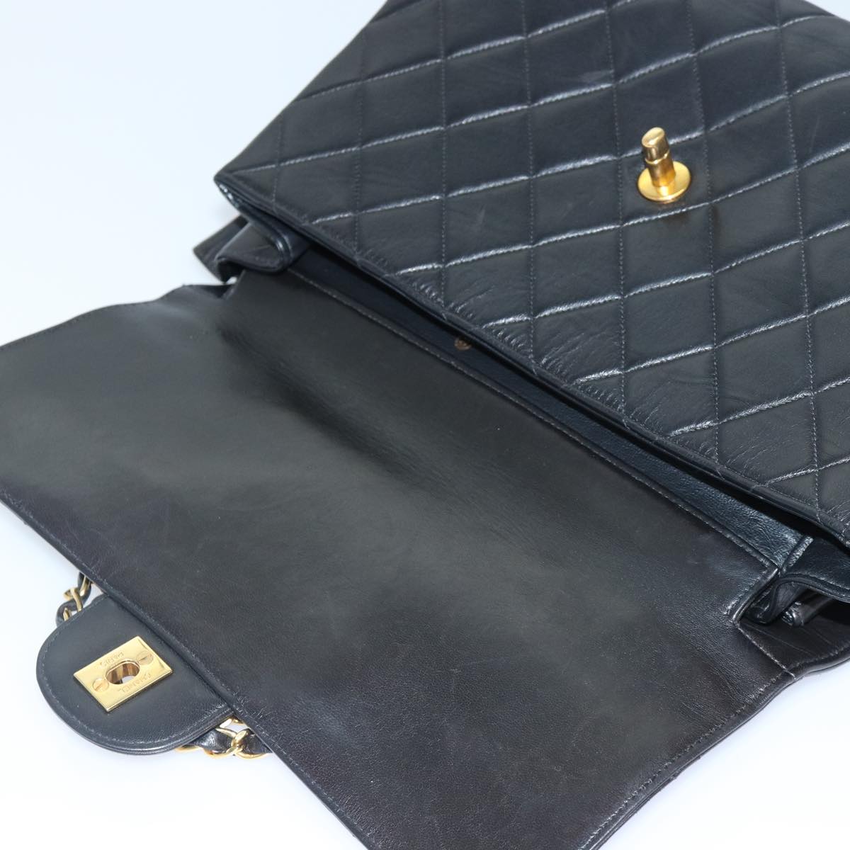 CHANEL Large Black Quilted Double Sided Flap Lambskin Shoulderbag