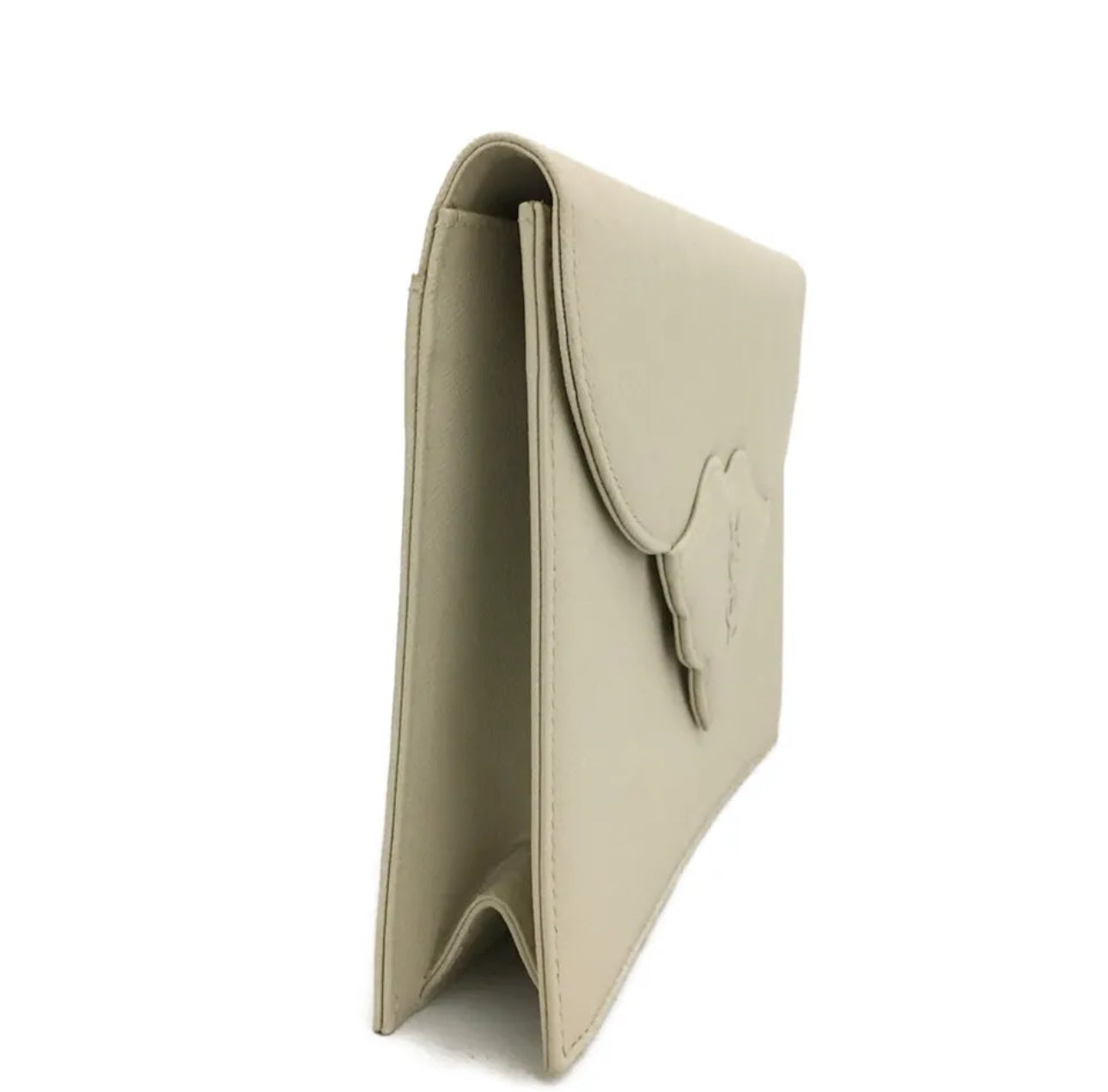 Yves Saint Laurent Logo Ivory Leather Clutch