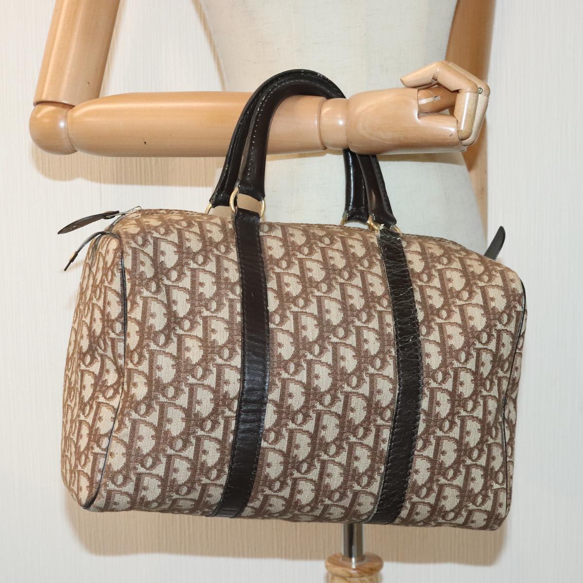 DIOR Trotter Brown Canvas Monogram Bowling Handbag