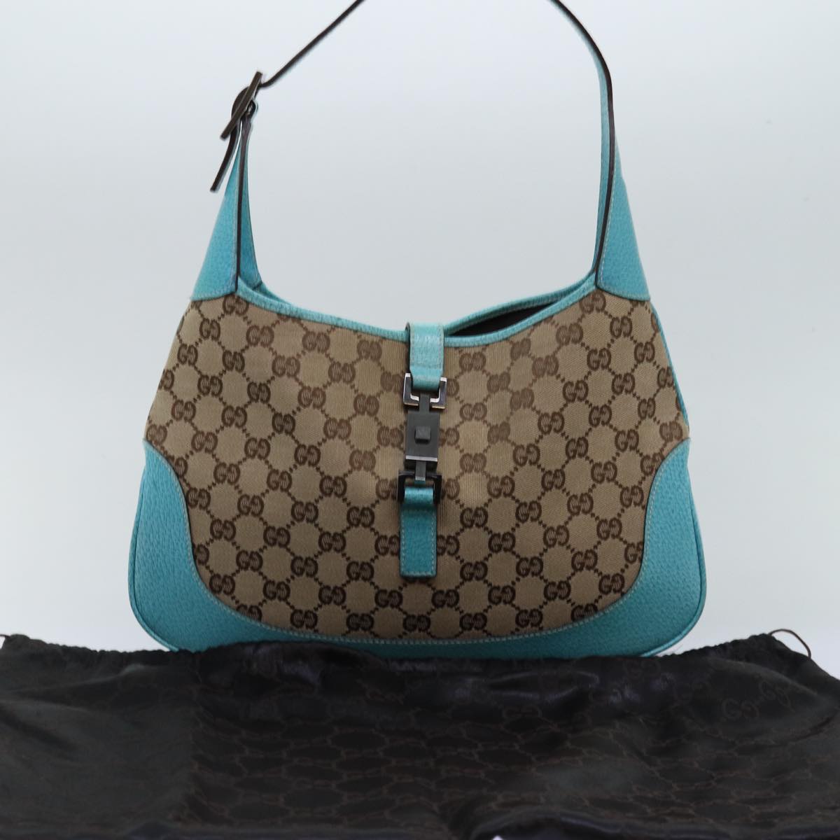 GUCCI Jackie Turquoise GG Monogram Canvas Shoulderbag