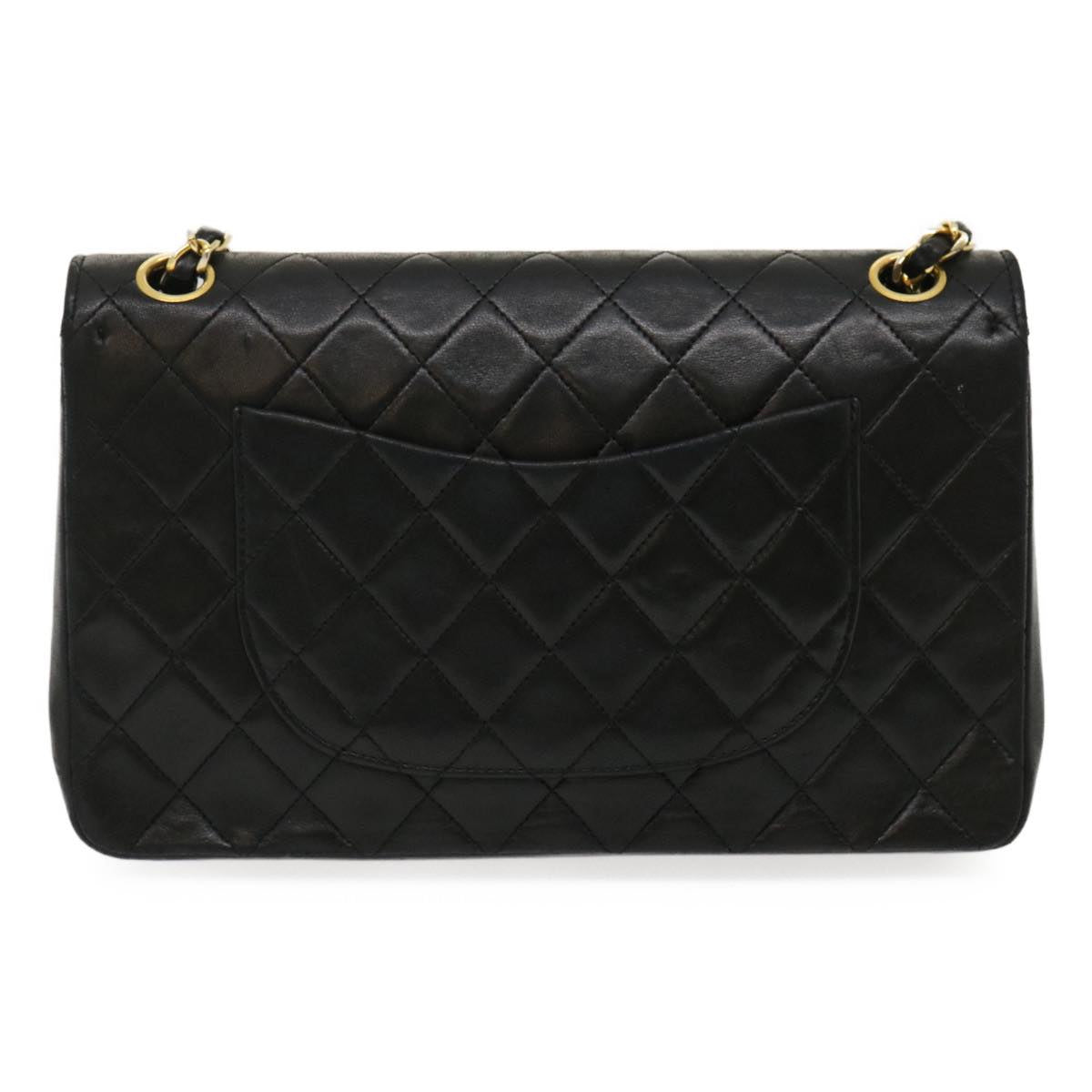 CHANEL Medium Black Quilted Double Flap 25 Lambskin Shoulderbag