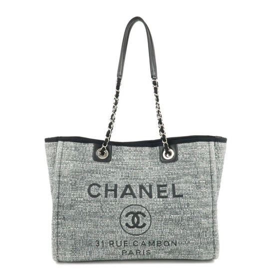 CHANEL Gray Tweed Medium MM Deauville Shopping Tote