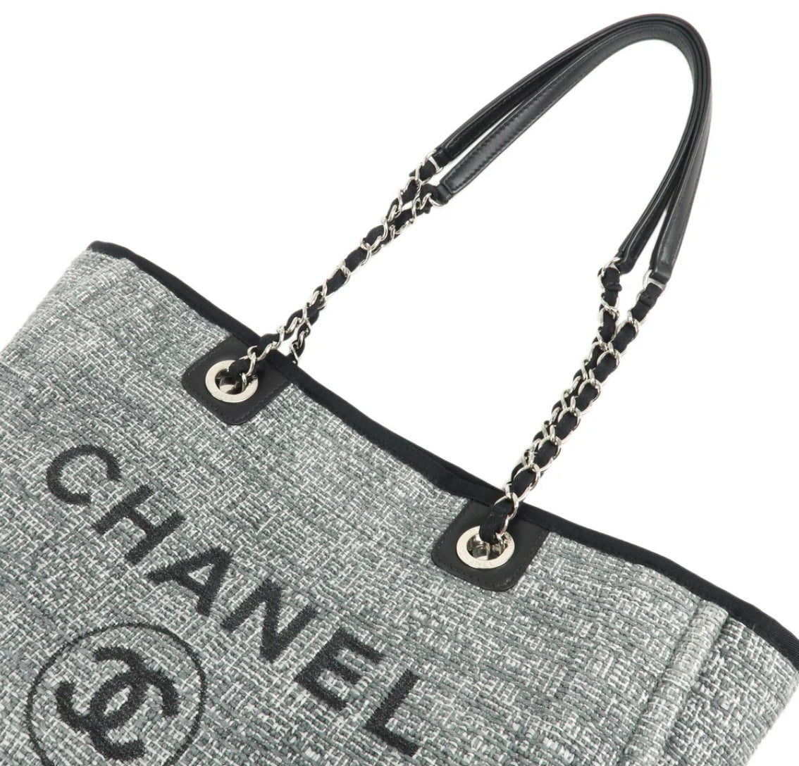 CHANEL Gray Tweed Medium MM Deauville Shopping Tote