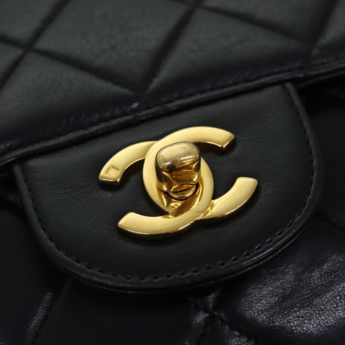 CHANEL Large Black Quilted Double Sided Flap Lambskin Shoulderbag