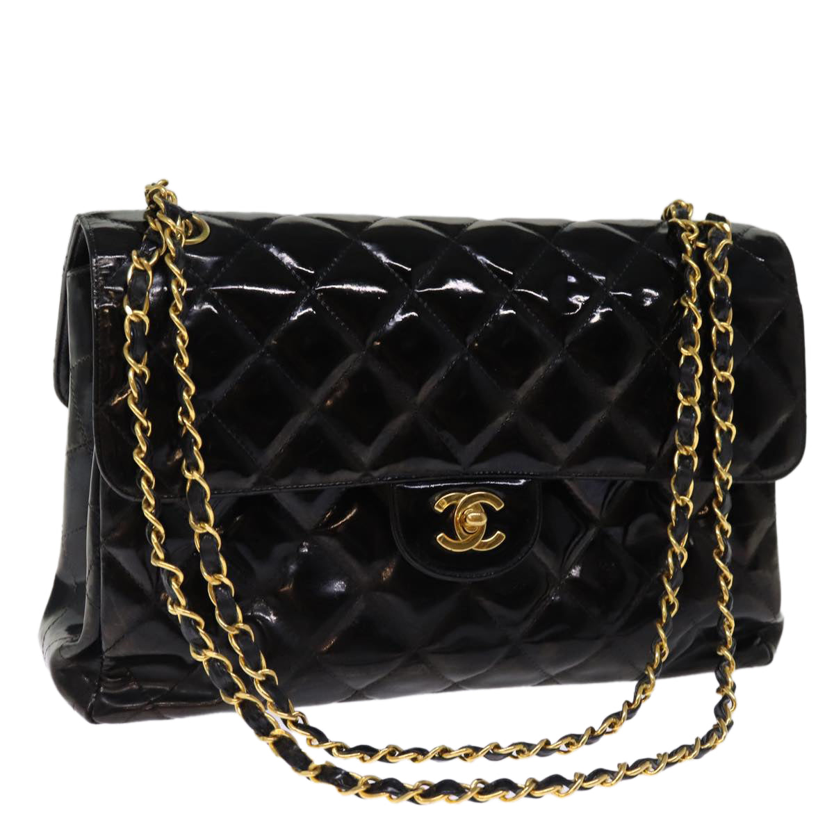 Chanel Dobbeltsidet Flap Lille Sort Patent