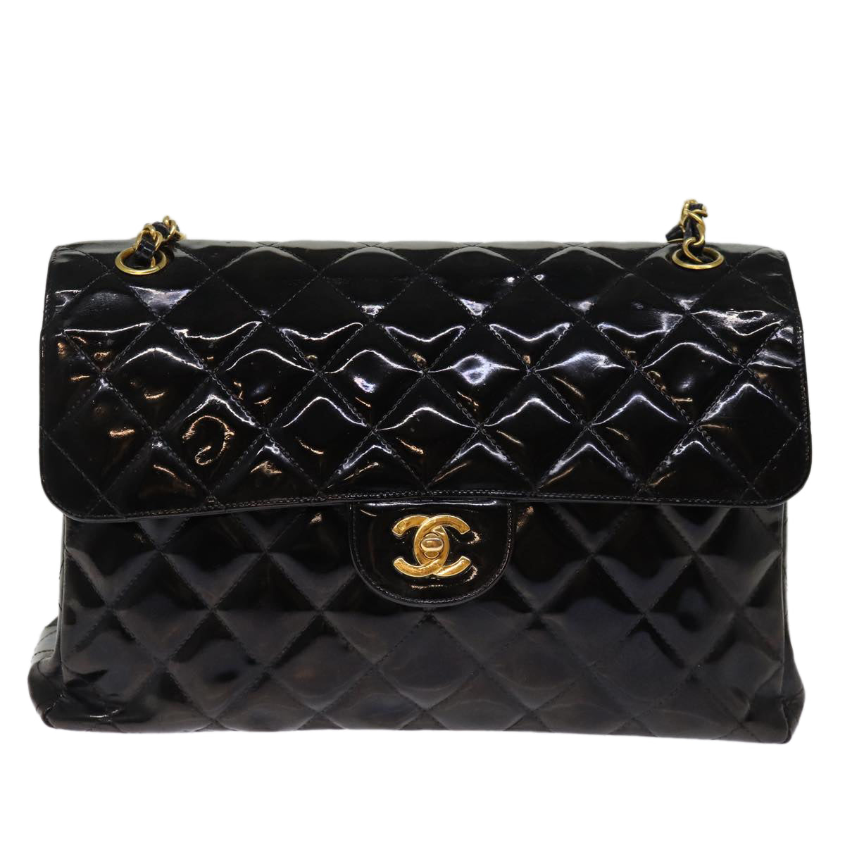 Chanel Dobbeltsidet Flap Lille Sort Patent