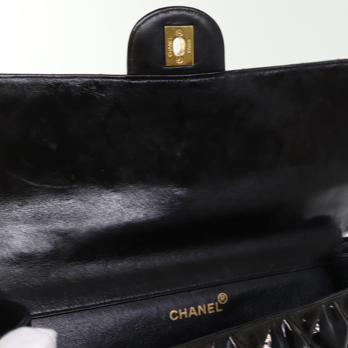 Chanel Dubbelsidig Flik Liten Svart Patent